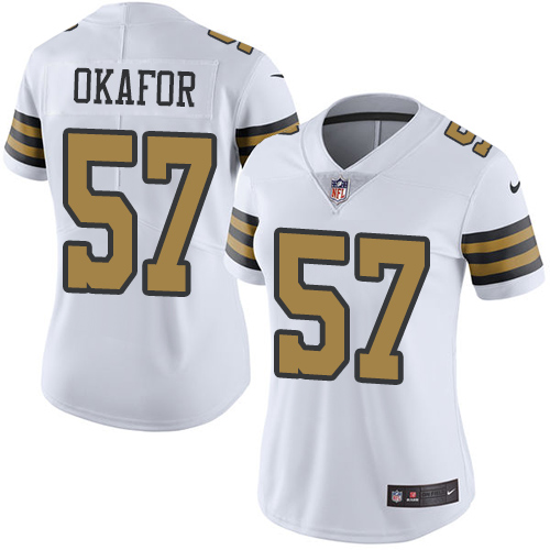 Nike Saints #57 Alex Okafor White Women's Stitched NFL Limited Rush Jersey